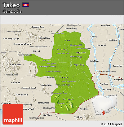 Physical 3D Map of Takeo, shaded relief outside