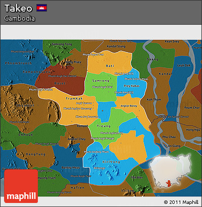 Political 3D Map of Takeo, darken