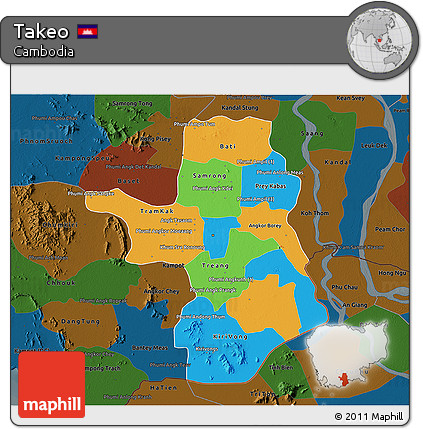 Political 3D Map of Takeo, darken