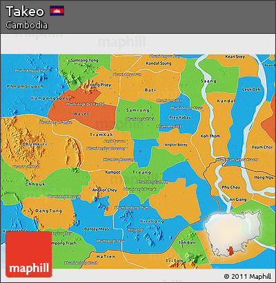 Political 3D Map of Takeo