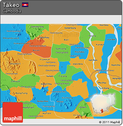 Political 3D Map of Takeo