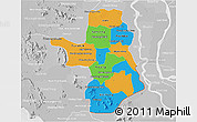 Political 3D Map of Takeo, lighten, desaturated