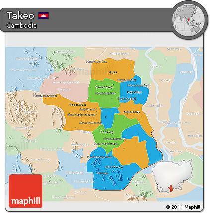 Political 3D Map of Takeo, lighten