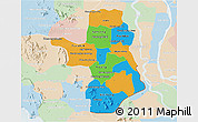 Political 3D Map of Takeo, lighten