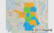 Political 3D Map of Takeo, lighten, semi-desaturated