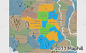 Political 3D Map of Takeo, semi-desaturated