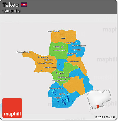 Political 3D Map of Takeo, single color outside