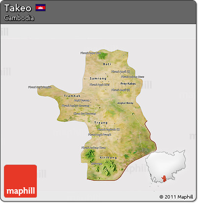 Satellite 3D Map of Takeo, cropped outside