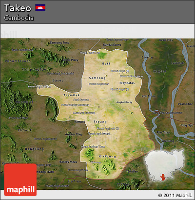 Satellite 3D Map of Takeo, darken
