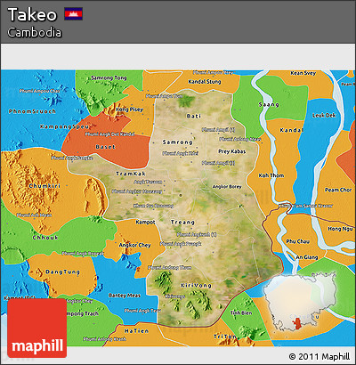 Satellite 3D Map of Takeo, political outside