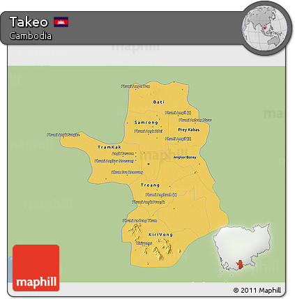 Savanna Style 3D Map of Takeo, single color outside