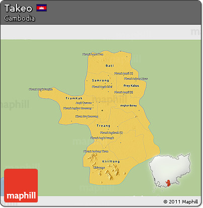 Savanna Style 3D Map of Takeo, single color outside