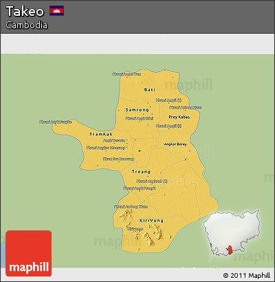 Savanna Style 3D Map of Takeo, single color outside
