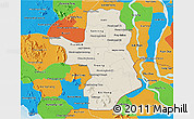 Shaded Relief 3D Map of Takeo, political outside