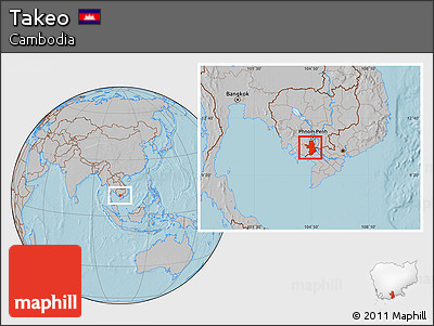 Gray Location Map of Takeo, hill shading