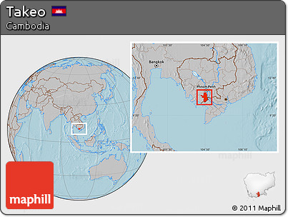 Gray Location Map of Takeo, hill shading
