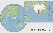 Savanna Style Location Map of Takeo, highlighted country, hill shading