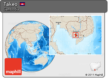 Shaded Relief Location Map of Takeo