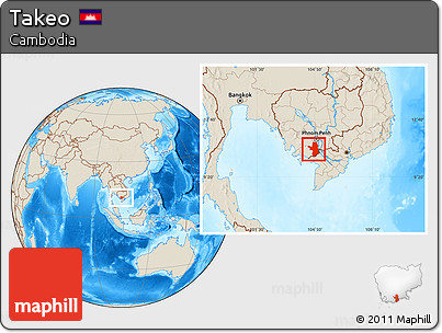 Shaded Relief Location Map of Takeo