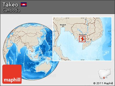 Shaded Relief Location Map of Takeo