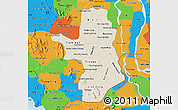 Shaded Relief Map of Takeo, political outside