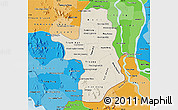 Shaded Relief Map of Takeo, political shades outside