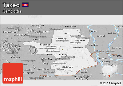 Gray Panoramic Map of Takeo
