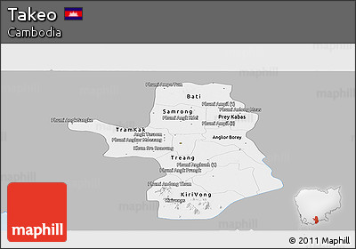Gray Panoramic Map of Takeo, single color outside