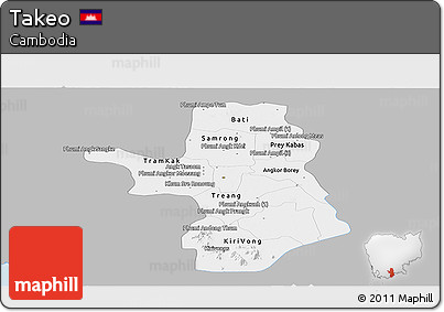 Gray Panoramic Map of Takeo, single color outside