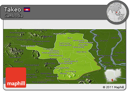 Physical Panoramic Map of Takeo, darken