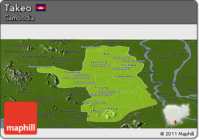 Physical Panoramic Map of Takeo, darken