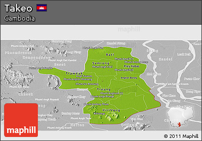 Physical Panoramic Map of Takeo, lighten, desaturated
