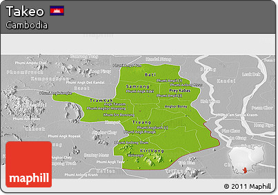 Physical Panoramic Map of Takeo, lighten, desaturated