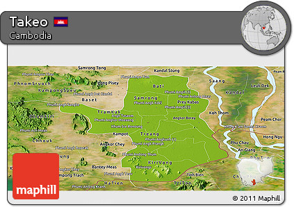 Physical Panoramic Map of Takeo, satellite outside