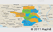 Political Panoramic Map of Takeo, shaded relief outside