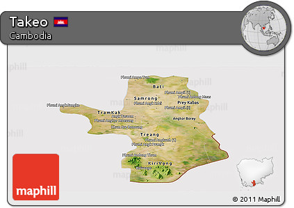 Satellite Panoramic Map of Takeo, cropped outside
