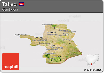 Satellite Panoramic Map of Takeo, cropped outside