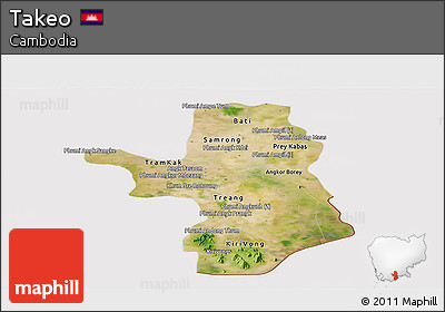 Satellite Panoramic Map of Takeo, cropped outside