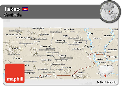 Shaded Relief Panoramic Map of Takeo