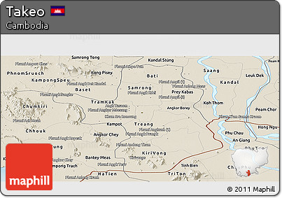 Shaded Relief Panoramic Map of Takeo