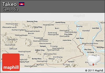 Shaded Relief Panoramic Map of Takeo
