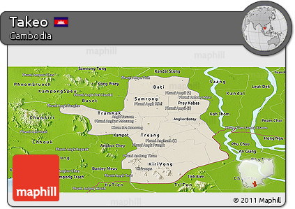 Shaded Relief Panoramic Map of Takeo, physical outside