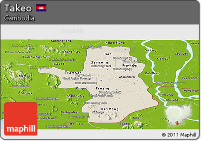 Shaded Relief Panoramic Map of Takeo, physical outside