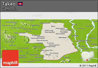 Shaded Relief Panoramic Map of Takeo, physical outside