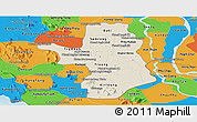 Shaded Relief Panoramic Map of Takeo, political outside
