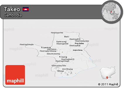 Silver Style Panoramic Map of Takeo, single color outside
