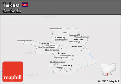 Silver Style Panoramic Map of Takeo, single color outside