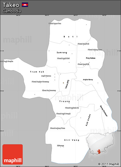 Gray Simple Map of Takeo, single color outside