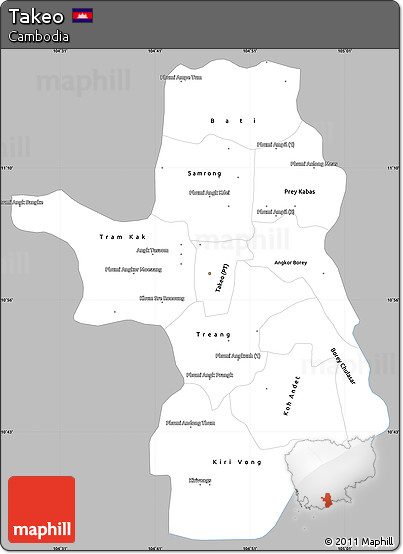 Gray Simple Map of Takeo, single color outside