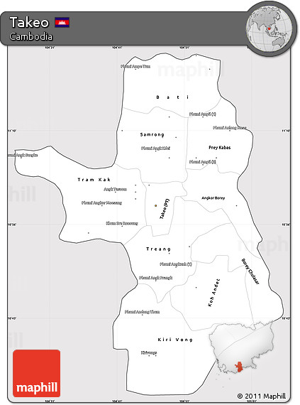 Silver Style Simple Map of Takeo, cropped outside
